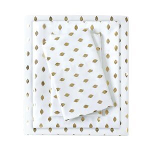 Intelligent Design 4 Pieces Full Sheet Set  White +Gold Washable New
